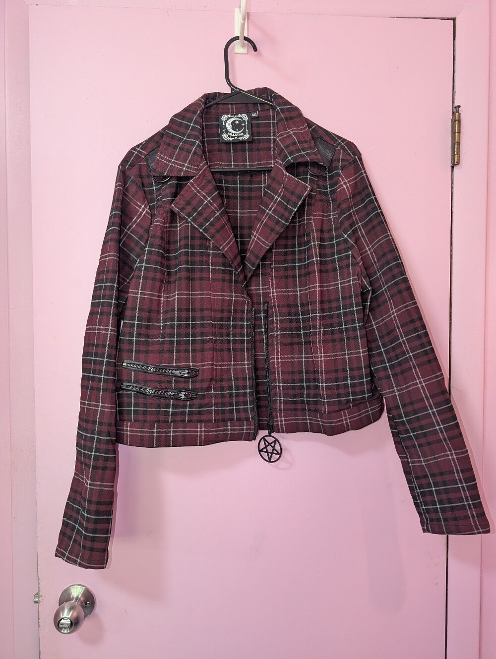 Killstar Blood Tartan Pentagram Cropped Jacket